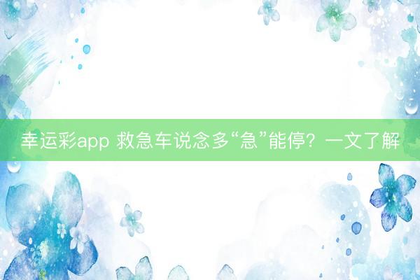 幸运彩app 救急车说念多“急”能停?一文了解